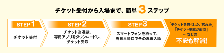 チケット受付から入場まで、簡単3ステップ